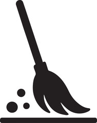 Silhouette broom sweeping glyph icon representing cleaning, hygiene, and maintenance tasks.