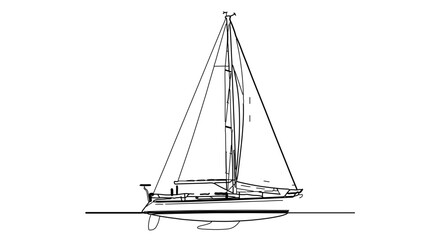 Detailed line drawing of a sailboat on the water, a symbol of freedom