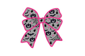 Pink and black lace Halloween Bow with Jack‑o‑Lantern and Ghost Pattern – Pink Outline Clipart Sublimation design 