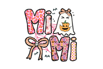 Mimi” Cute Halloween Typography with Ghost and Ribbon Bow Clipart Sublimation design 