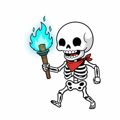 Adventure Skeleton with Torch Cartoon Illustration