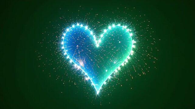Dynamic heart shape bursts with vibrant fireworks celebrating love and joy in a festive display