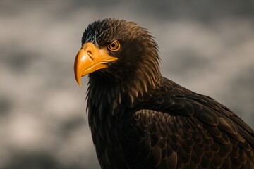 Obraz premium Steller’s sea eagle close-up reveals piercing gaze and textured plumage, showcasing majestic power and detail
