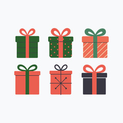 Assortment of Christmas Gift Boxes with Ribbons on White Background Keywords: christmas, gift, box