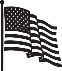 Waving United States Flag Silhouette Vector with Stars and Stripes for Patriotic, Civic, and Americana-Themed Designs