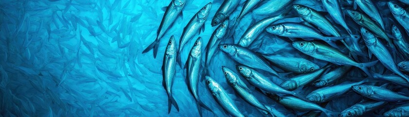 A school of fish swimming gracefully in deep blue ocean waters.