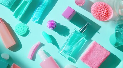 Naklejka premium Colorful Collection of Beauty Products and Accessories on a Table