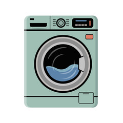 Washing machine isolated on white background. Washing clothes, laundry. Household equipment cleaning technology design.