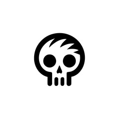 Edgy Skull Icon with Punk Hairdo in Minimalist