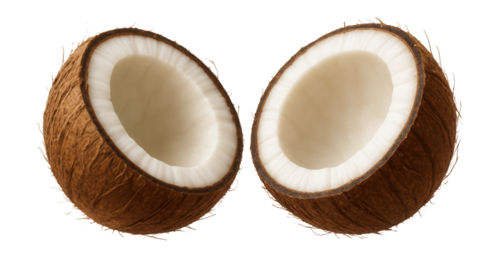 Two halves of a coconut.