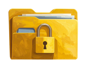  Flat Yellow Folder with Padlock Symbol, Transparent PNG