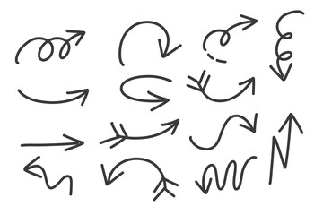 Hand drawn doodle arrows set isolated on black background
