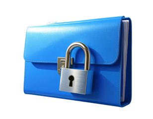 3D Folder with Metallic Lock Icon, Secure Data Concept, PNG