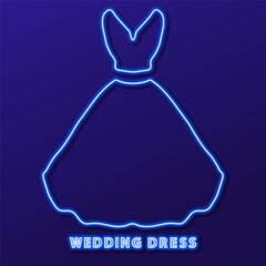 wedding dress neon sign, modern glowing banner design, colorful modern design trends. Vector illustration.