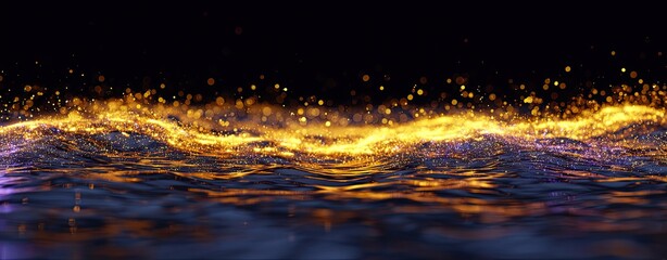 Golden abstract energy surface glowing with dynamic light particles, futuristic luxury background for technology, fintech, blockchain, and modern corporate branding in high-end digital design