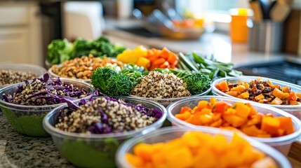 Fresh Colorful Healthy Meal Prep with Various Vegetables and Grains