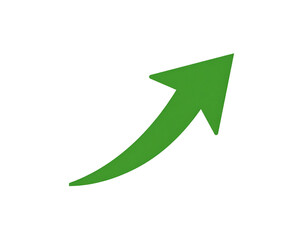 A stylized, green arrow pointing upward and slightly to the right.  The arrowhead is sharp and the body of the arrow curves gently