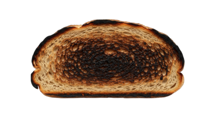 Artistic close-up of burnt toast reveals interesting textures and dark coloration against black