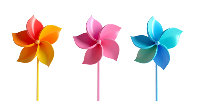 Colorful Toy Pinwheel Variety Set, isolated on transparent background