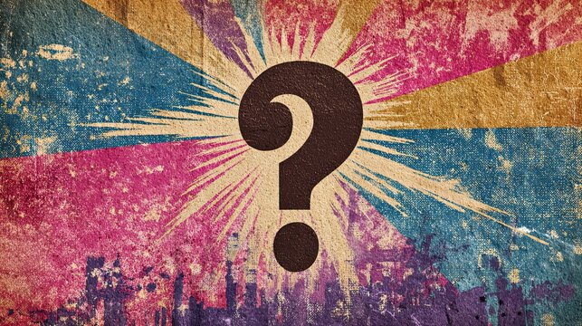 Question mark on abstract grunge background. Concept of mystery, problem, solution, searching. For web design.