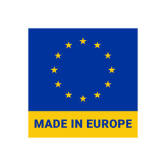 Square Made in Europe Icon with Yellow Banner