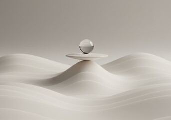 Minimalist Abstract Landscape with Reflective Sphere