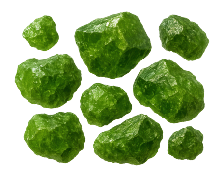 Collection of uncut peridot rocks.