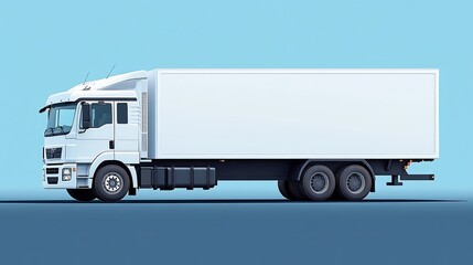 White delivery truck side view on a light blue background.