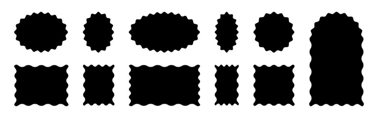 Wavy square set. Decorative shapes with zigzag outer contour.
