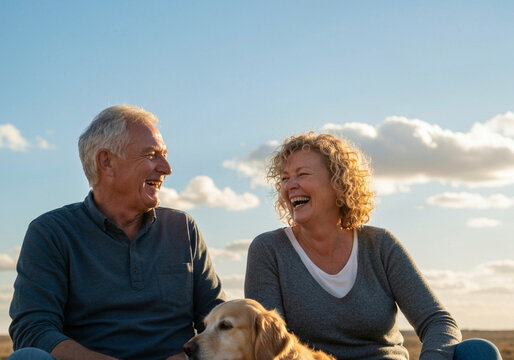 senior couple with dog