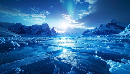 氷の床と幻想的な青い光、美しいアクセント、かっこいい雰囲気の背景画像 Generated by A 