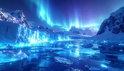 氷の床と幻想的な青い光、美しいアクセント、かっこいい雰囲気の背景画像 Generated by A 