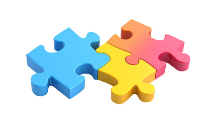 Colorful Puzzle Pieces Join on Transparent Background for Problem Solving.