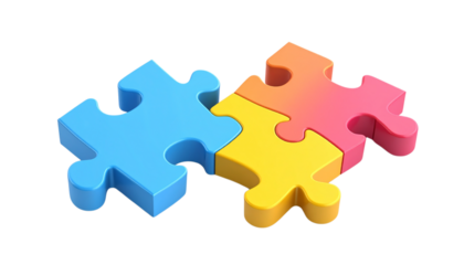 Colorful Puzzle Pieces Join on Transparent Background for Problem Solving.