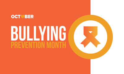National Bullying Prevention Month in October. Stop bullying. Annual nationwide campaign to keep all youth safe from bullying. Orange color. Poster, card, banner, background. Vector illustration