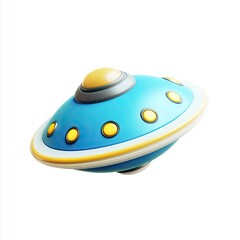 Cartoonish blue UFO, light-yellow accents