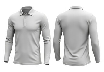 Naklejka na ściany i meble Front and back view of a plain white longsleeved polo shirt, isolated on white background of mockup
