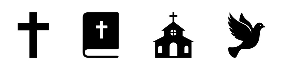 Fototapeta premium Christianity icon set. Religious symbols of faith collection.