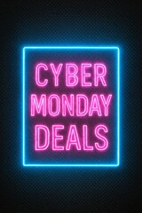 Neon glowing Cyber Monday deals sign, perfect for online shopping promotions, digital ads, and seasonal sales campaigns.