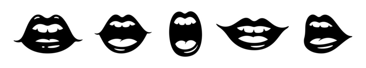 Lips and mouth in scream and smile. Cartoon mouth collection.