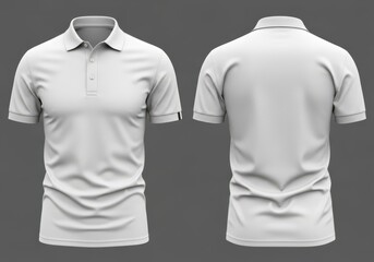 Naklejka na ściany i meble Front and back view of a white polo shirt, highlighting its clean design and crisp fabric, isolated on white background of mockup