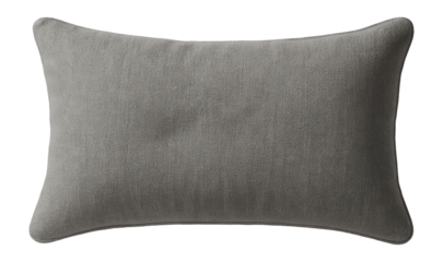 Gray textured lumbar cushion filled with down for sofa or bed.