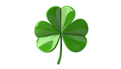 Glossy green shamrock shines with smooth texture, ideal for St. Patrick's Day designs or branding. PNG, transparent background.
