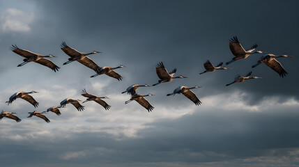 Captivating Aerial Ballet:The Mesmerizing Beauty of irds Soaring in Elegant Fomation Across the Sky, Demnstrating Nature's Intricae Coordination and Unity