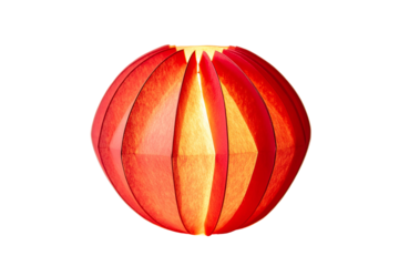 Brightly lit red and yellow oval object isolated on transparent background