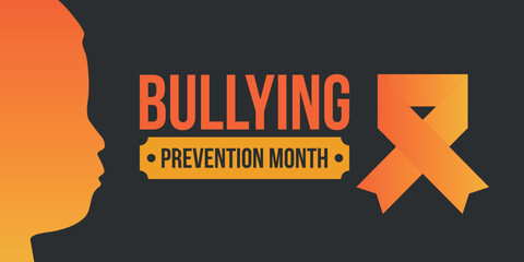 National Bullying Prevention Month in October. Stop bullying. Annual nationwide campaign to keep all youth safe from bullying. Orange color. Poster, card, banner, background. Vector illustration