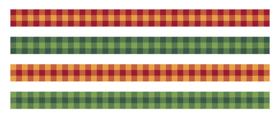 Christmas gingham pattern border. Seamless xmas plaid ribbon for scrapbook or flannel material. Vichy holiday textile for Thanksgiving invitation. Autumn checkered frame illustration vector.