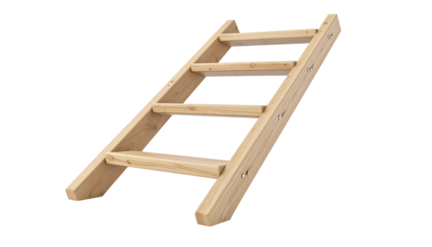 Wood ladder stands on a transparent background for product presentation or digital design.