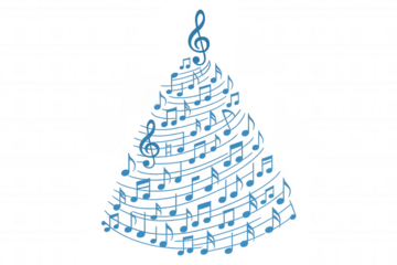 Music notes forming a christmas tree with treble clef as star, celebrating holiday sound and winter season