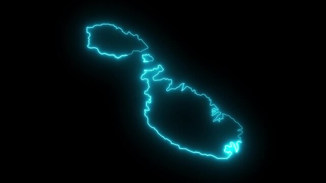 glowing neon Malta map. Malta map icon Animated with a glowing neon effect. Malta icon map illustration.